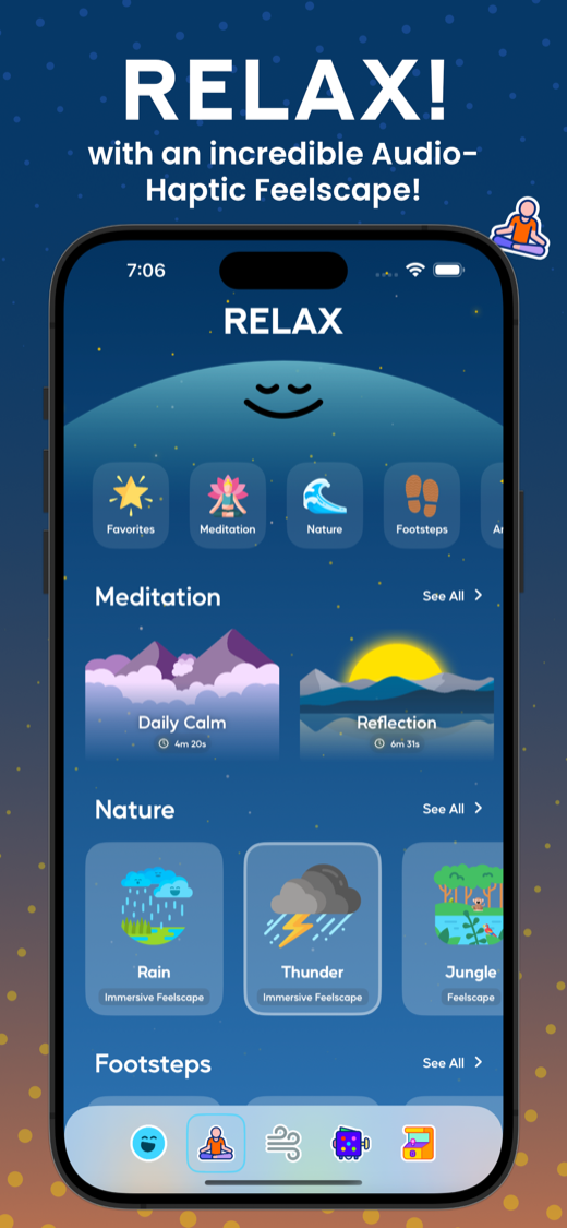 Tappy relax with audio-haptic Feelscapes and meditations